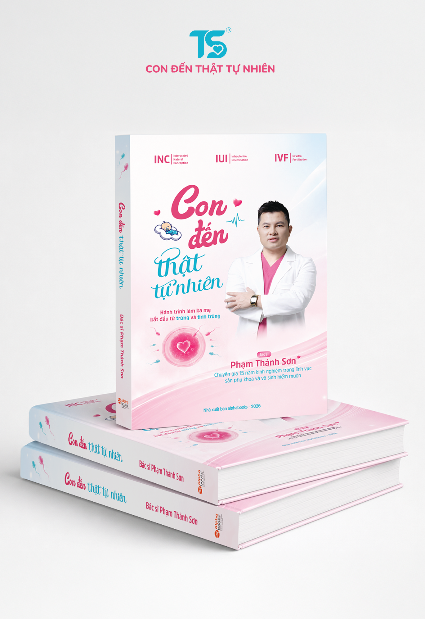 Mockup sách Con Đến Thật Tự Nhiên – mặt nghiêng