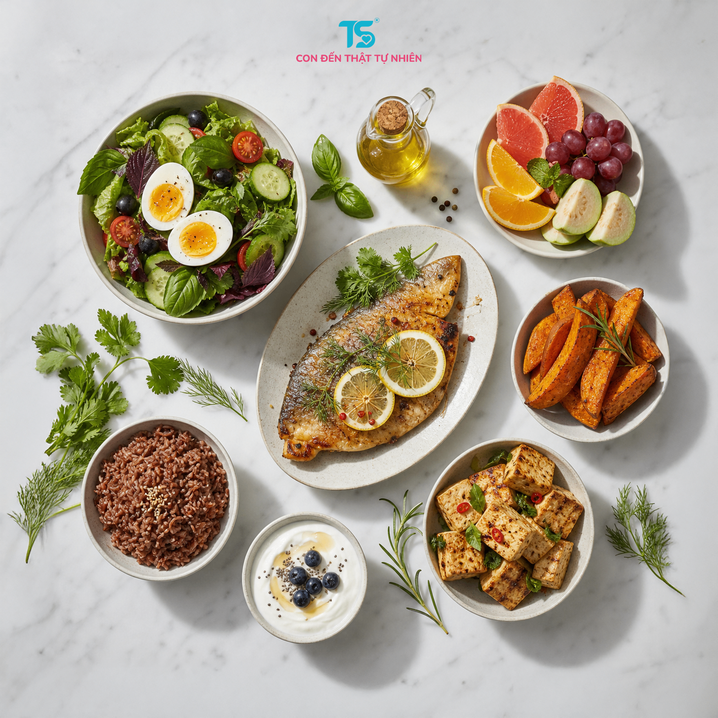 Rau củ, cá, trứng, dầu olive trong thực đơn Địa Trung Hải